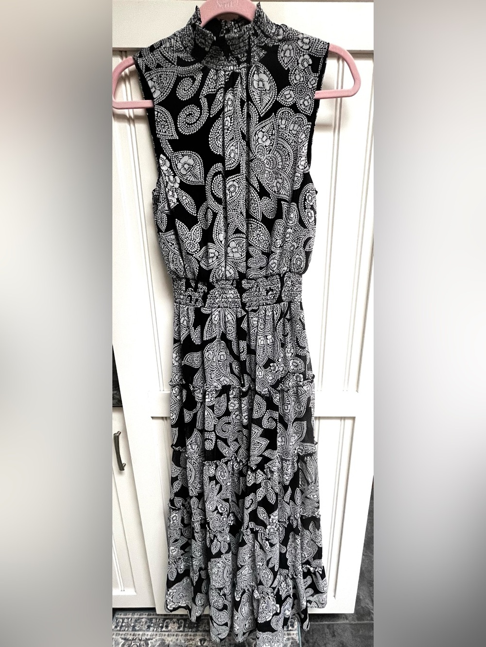 MSK Black & White Paisley Tiered Maxi Dress